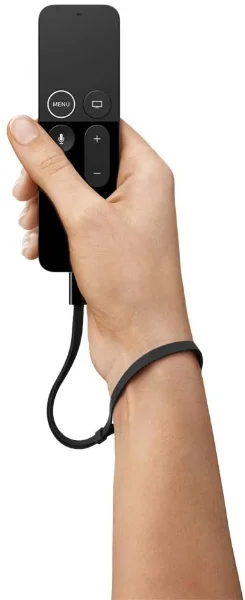 hand with apple tv remote and a loop around the arm